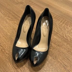 Sergio Rossi Black Patent Leather Peep Toe Platform Pump
